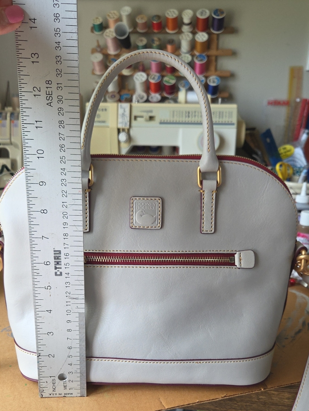Dooney & Bourke Cream Leather Satchel with Red Trim - Picture 11 of 13